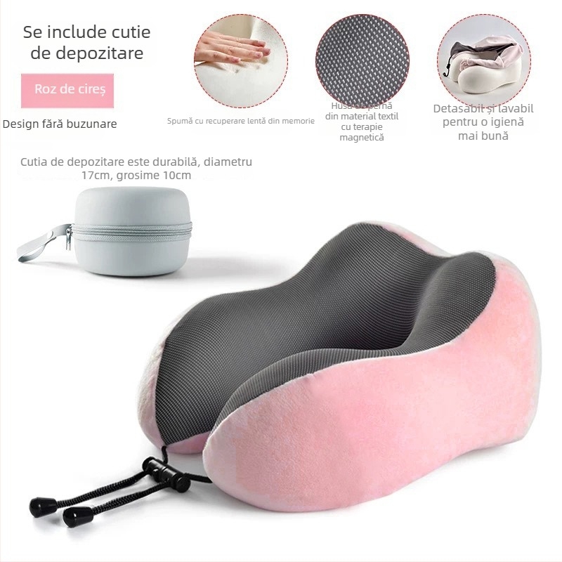 Pernă de gât în formă de U, cu spumă memory, pentru călătorii, țesătură Crystal Velvet, greutate sub 0,5 kg