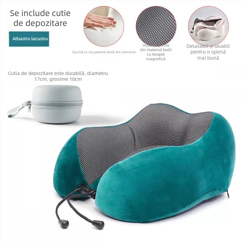 Pernă de gât în formă de U, cu spumă memory, pentru călătorii, țesătură Crystal Velvet, greutate sub 0,5 kg