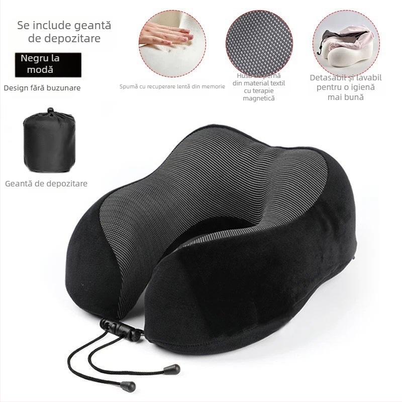 Pernă de gât în formă de U, cu spumă memory, pentru călătorii, țesătură Crystal Velvet, greutate sub 0,5 kg