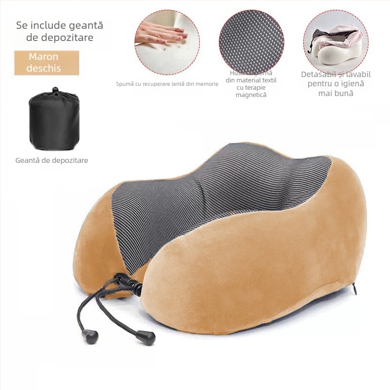 Pernă de gât în formă de U, cu spumă memory, pentru călătorii, țesătură Crystal Velvet, greutate sub 0,5 kg
