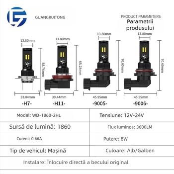 Lampă LED de ceață WD-1860-2HL pentru motocicletă, 8W, 12-24V, 3600LM