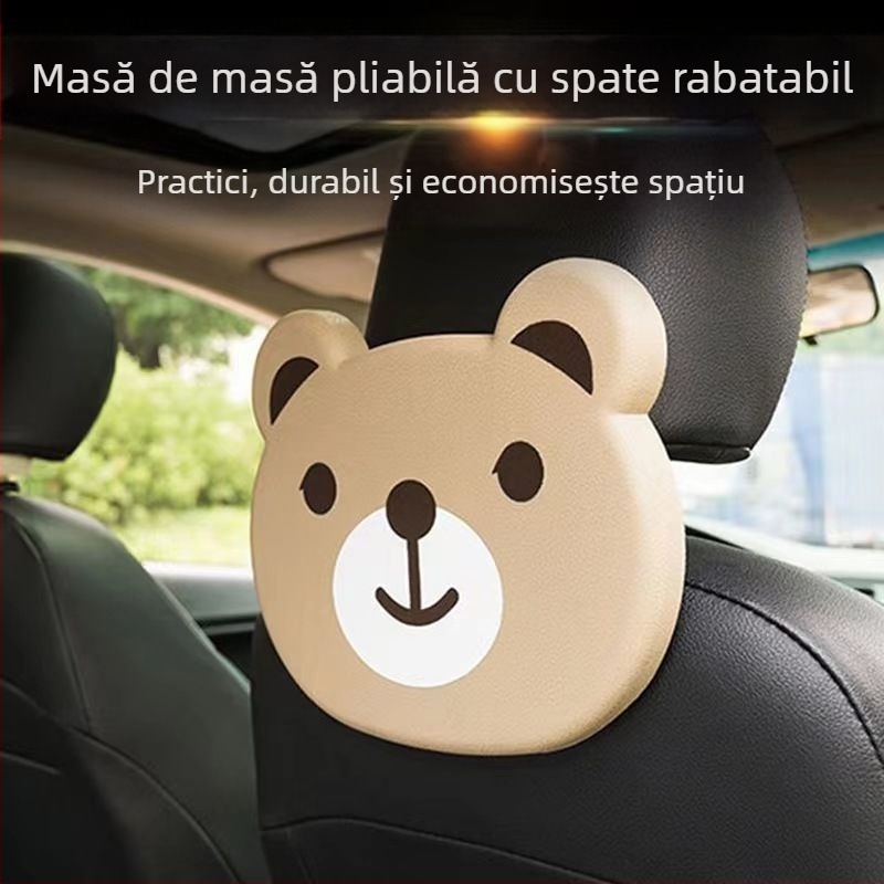 Masă mică pliabilă pentru interiorul mașinii, pentru bancheta din spate, design panda, compatibilă Tesla