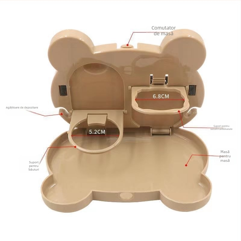 Masă mică pliabilă pentru interiorul mașinii, pentru bancheta din spate, design panda, compatibilă Tesla