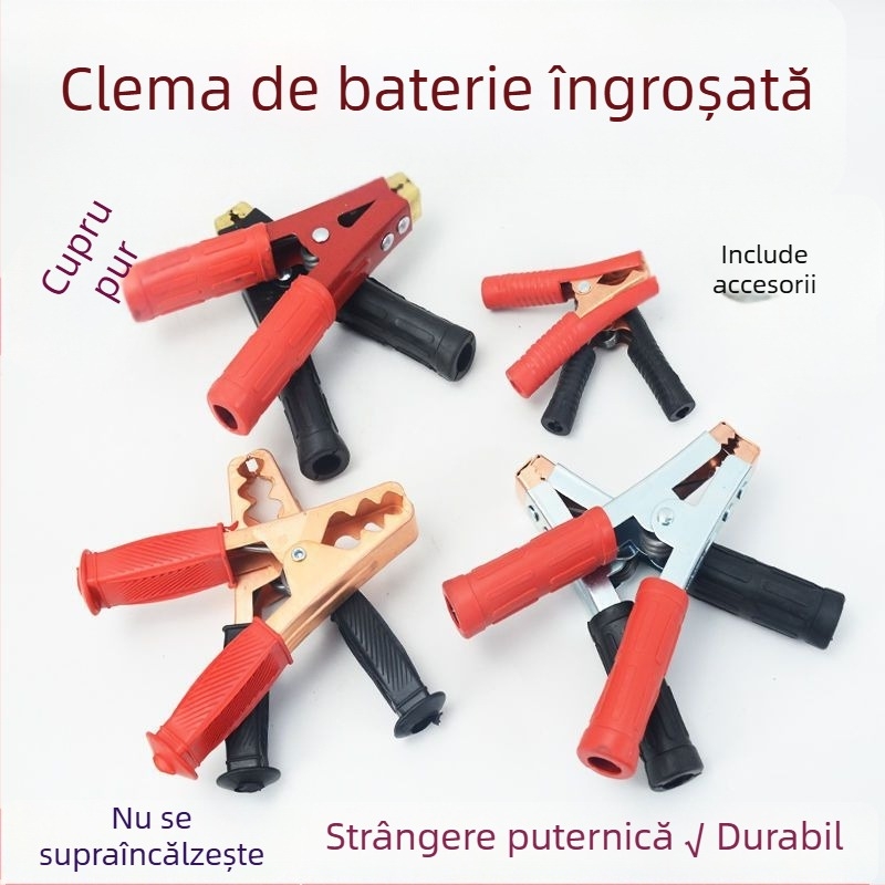 Clește crocodil pentru baterie auto cu cap de cupru, design îngroșat și cablu de conectare a bateriei.
