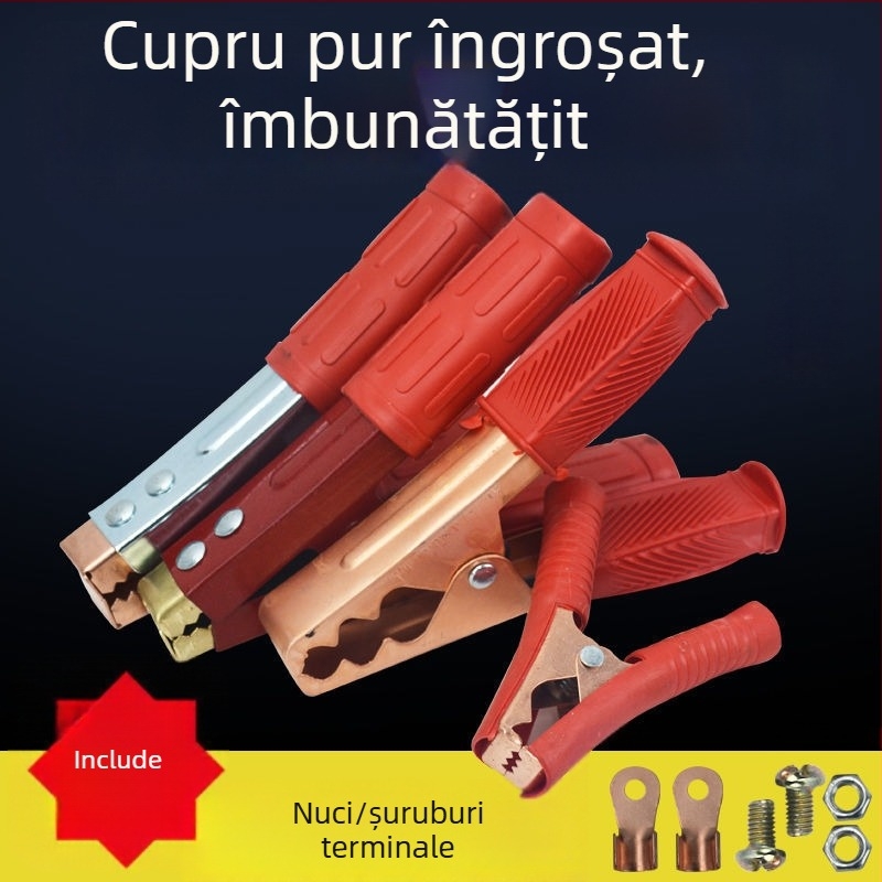 Clește crocodil pentru baterie auto cu cap de cupru, design îngroșat și cablu de conectare a bateriei.