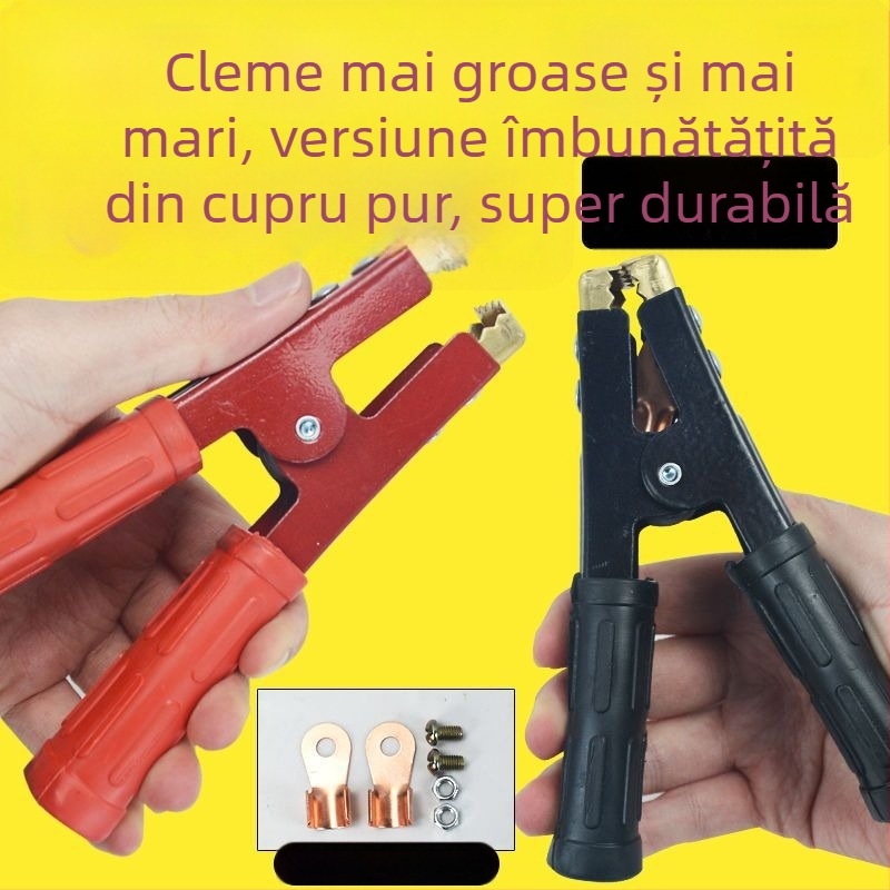 Clește crocodil pentru baterie auto cu cap de cupru, design îngroșat și cablu de conectare a bateriei.