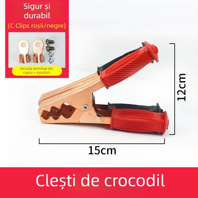 Clește crocodil pentru baterie auto cu cap de cupru, design îngroșat și cablu de conectare a bateriei.