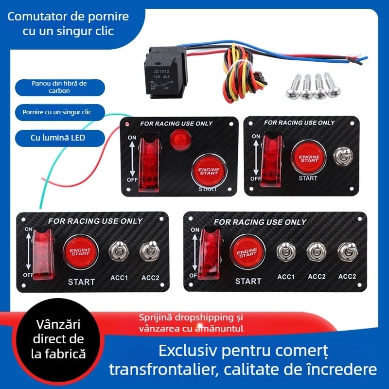 Intrerupător universal de aprindere pentru mașină, pornire printr-un singur clic, LED, 12V