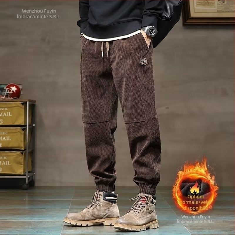 Pantaloni sport casual pentru bărbați, cu model în romb, talie medie, croi drept, micro-elastic, stil Hong Kong