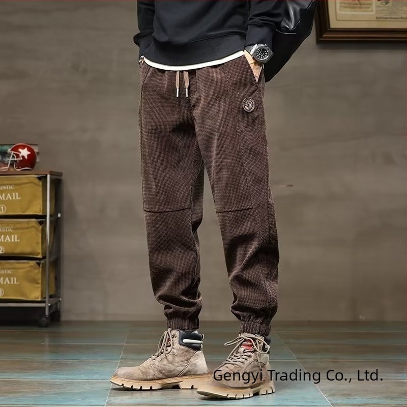 Pantaloni sport casual pentru bărbați, cu model în romb, talie medie, croi drept, micro-elastic, stil Hong Kong