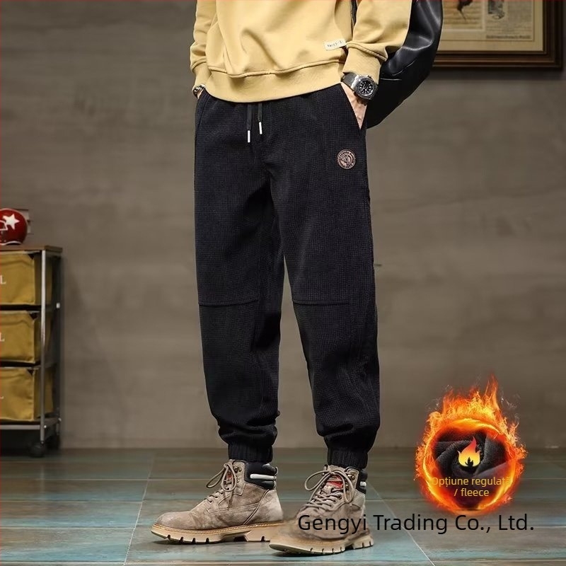 Pantaloni sport casual pentru bărbați, cu model în romb, talie medie, croi drept, micro-elastic, stil Hong Kong