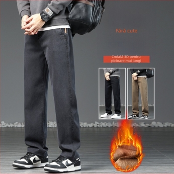 Pantaloni bărbați cu croială dreaptă, căptuți cu fleece, din Lyocell | talie medie, microelasticitate, iarna 2025