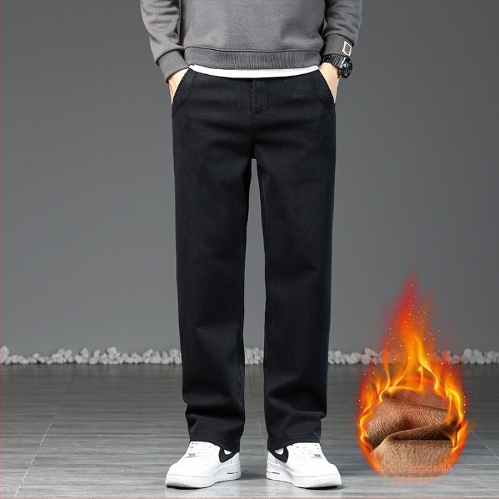 Pantaloni bărbați cu croială dreaptă, căptuți cu fleece, din Lyocell | talie medie, microelasticitate, iarna 2025