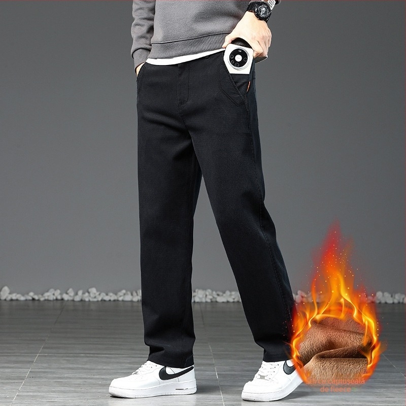 Pantaloni bărbați cu croială dreaptă, căptuți cu fleece, din Lyocell | talie medie, microelasticitate, iarna 2025