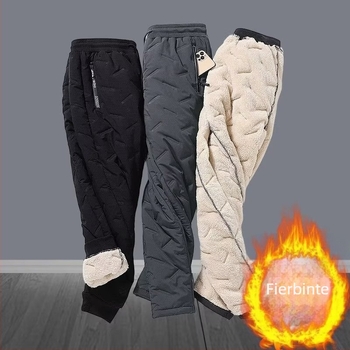Pantaloni sport casual cu căptușeală fleece, calzi, rezistenți la vânt și apă, croială lejeră, modelul dungat din amestec de poliester