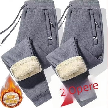 Pantaloni bărbați căptușiți cu fleece, croială dreaptă, talie înaltă, curea, amestec de fibre sintetice
