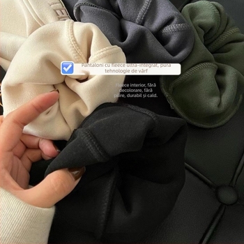 Pantaloni trening impermeabili la vânt, cu căptușeală fleece, croială lejeră, talie medie, material din amestec de bumbac