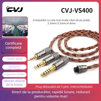 Cablu audio pentru căști cu conector înlocuibil, 4,4 mm balansat / 3,5 mm standard, cupru fără oxigen, conector MMCX 0,78 mm, certificat SGS