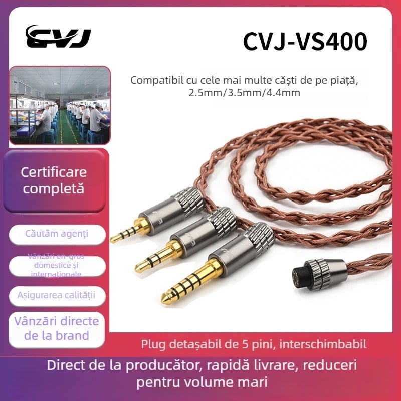 Cablu audio pentru căști cu conector înlocuibil, 4,4 mm balansat / 3,5 mm standard, cupru fără oxigen, conector MMCX 0,78 mm, certificat SGS