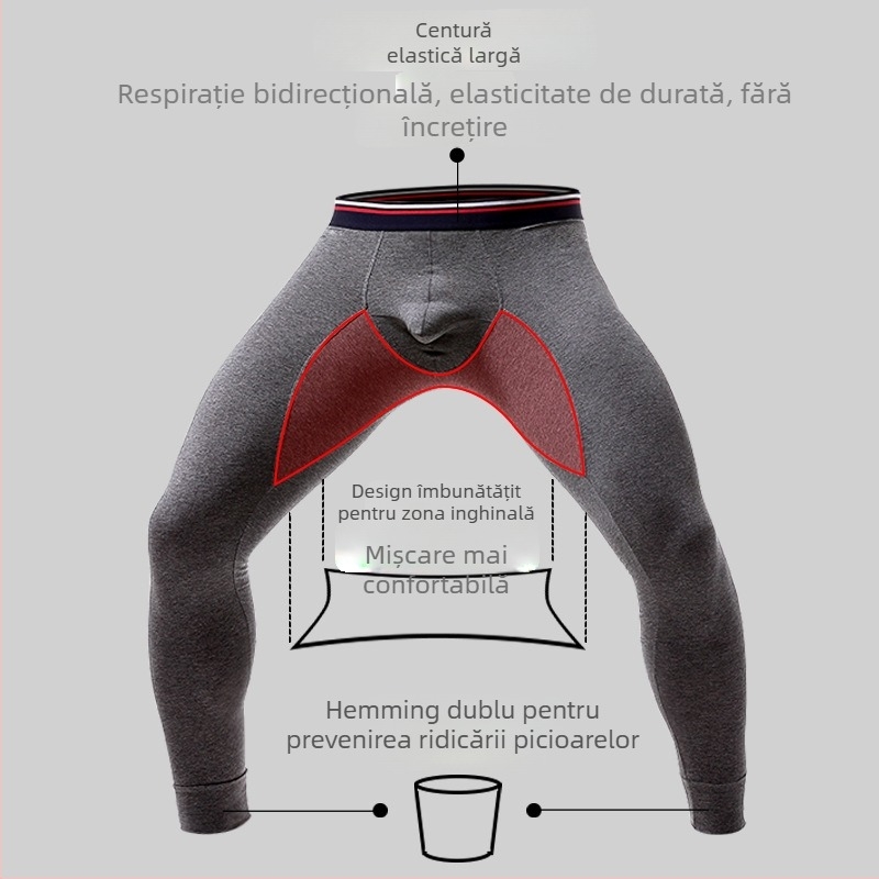 Colanți termici pentru bărbați din bumbac stretch, cu buzunar pentru scrot, lungime cropped, 95% bumbac, călduroși