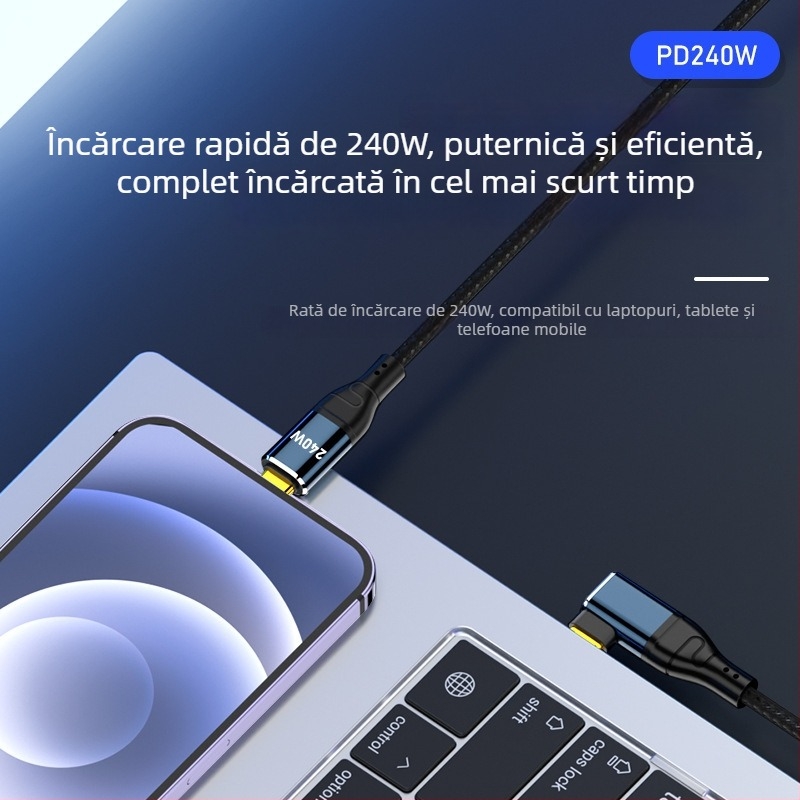 Cablu PD240W Type-C către Type-C cu cip, pentru încărcare laptop, cu două capete, lungimi 0,5–3 m
