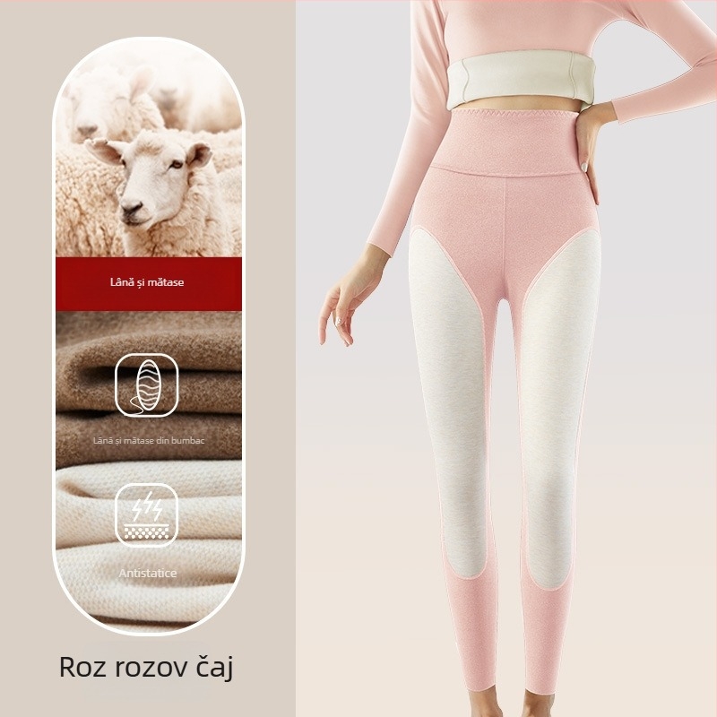 Pantaloni termici pentru femei cu protecție la genunchi, dublu strat, poliester, culoare solidă, mențin căldura