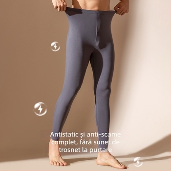 Pantaloni termici pentru bărbați din bumbac, talie înaltă, căptușeală fleece, pentru toamnă și iarnă, mărime mare