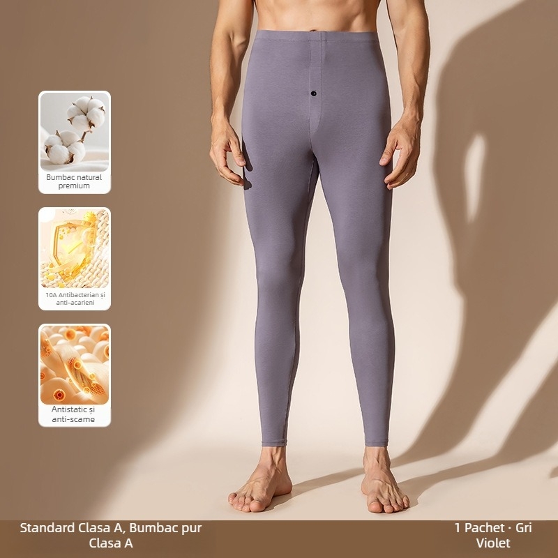 Pantaloni termici pentru bărbați din bumbac, talie înaltă, căptușeală fleece, pentru toamnă și iarnă, mărime mare