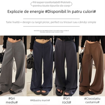 Pantaloni evazați pentru femei, talie înaltă, căptuți cu fleece, din amestec poliester-viscoză, pentru toamnă-iarnă