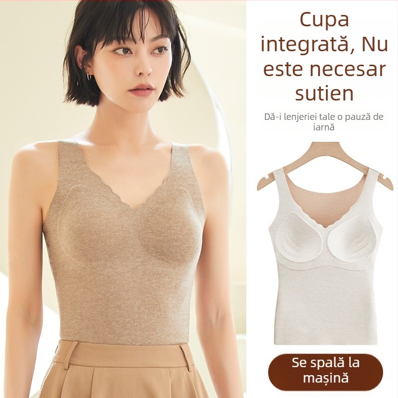 Vesta termică cu cupă integrată și pernă pentru sân, material Derong din acrilic, țesătură subțire 121-140 g/m2, decolteu în V