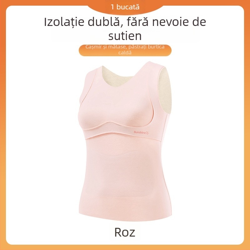 Vesta termică pentru fete, fără cusături, cu căptușeală de catifea, glugă, guler rotund, dintr-un singur strat, 80–90% poliester, greutate moderată (161–180 g/m²)