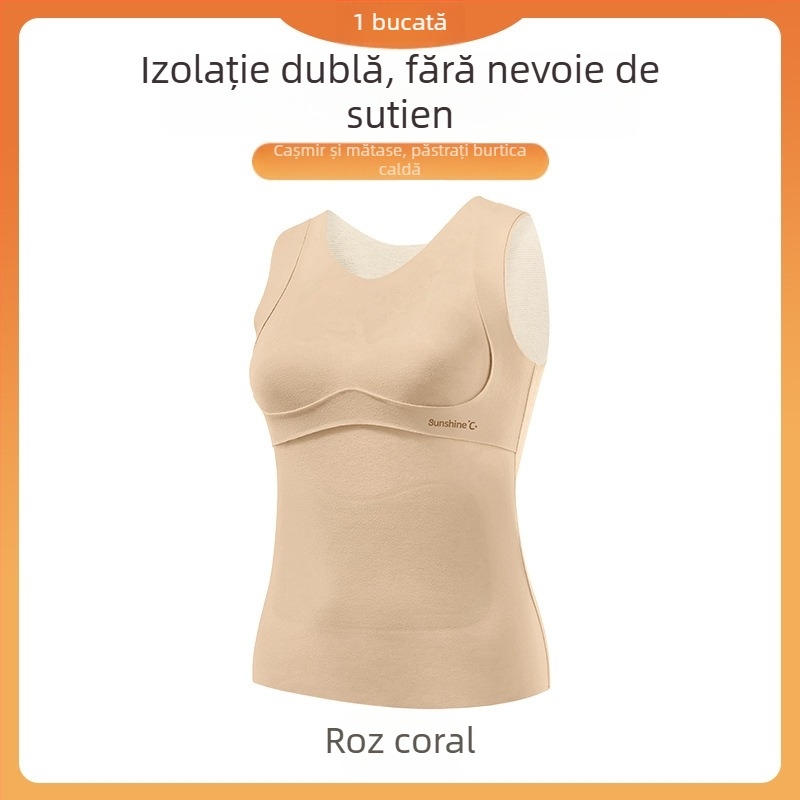 Vesta termică pentru fete, fără cusături, cu căptușeală de catifea, glugă, guler rotund, dintr-un singur strat, 80–90% poliester, greutate moderată (161–180 g/m²)