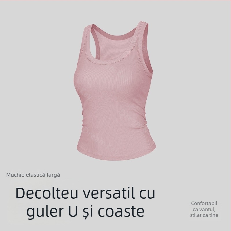 Top Lyocell cu căptușeală pentru sân, decolteu în V cu margine elastică, spate complet, respirabil, pentru sport în aer liber și yoga
