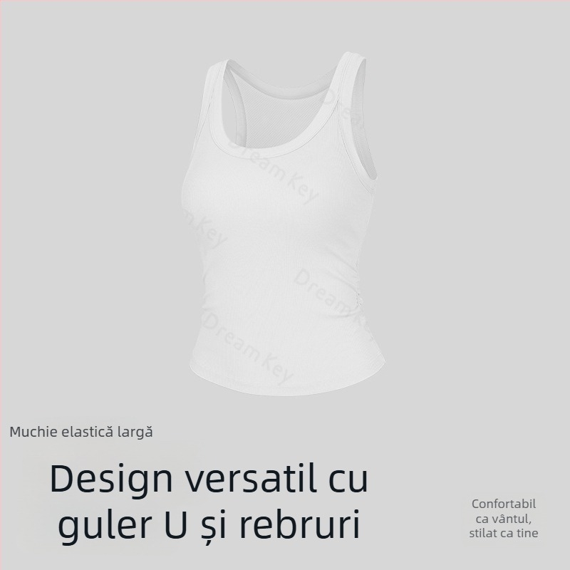 Top Lyocell cu căptușeală pentru sân, decolteu în V cu margine elastică, spate complet, respirabil, pentru sport în aer liber și yoga