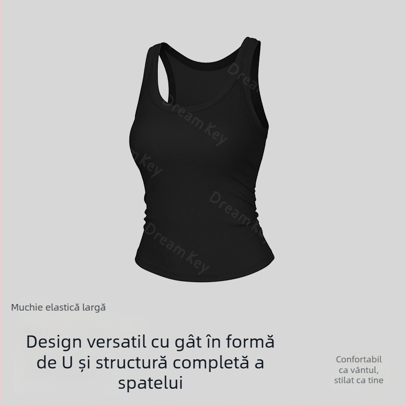 Top Lyocell cu căptușeală pentru sân, decolteu în V cu margine elastică, spate complet, respirabil, pentru sport în aer liber și yoga
