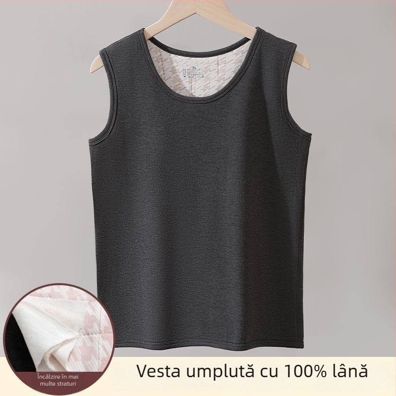 Vestă termică pentru bărbați, umplutură din lână, guler rotund, țesătură extrem de groasă, funcție de încălzire
