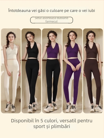 Top de yoga cu gât halter, pernă pentru bust, croială strânsă, absorbție umidă, elasticitate înaltă