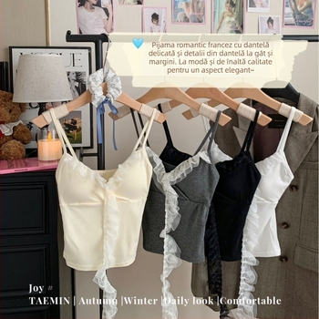 Top camisole cu dantelă și burete, cu curele Sling, din RC bumbac, 90–95% bumbac, greutate țesut 181–200 g/m2, potrivit pentru toate sezoanele, lansare vară 2025