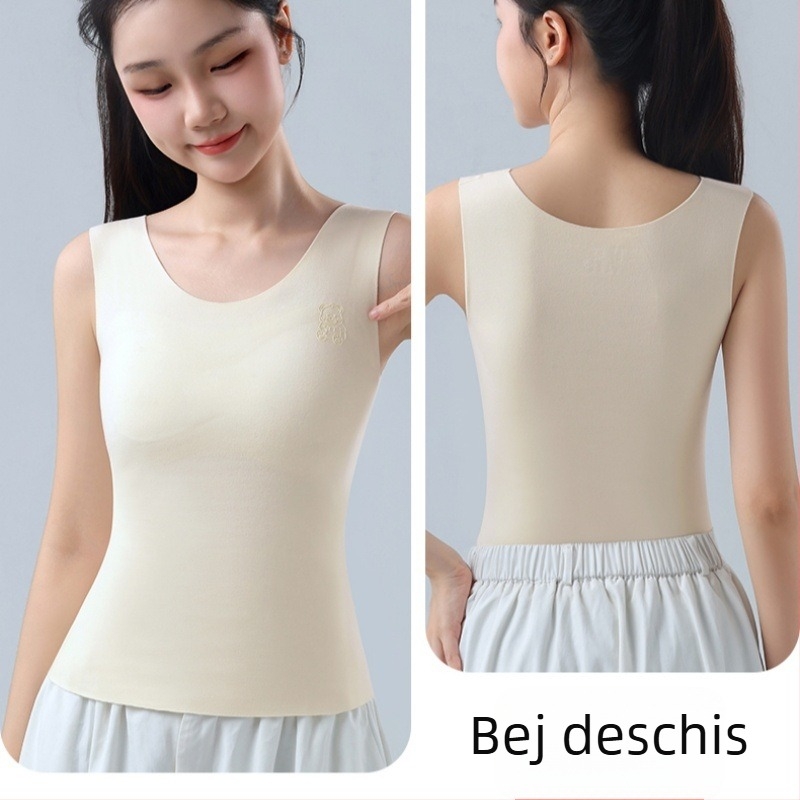 Vesta termică cu glugă pentru adolescente, căptușită cu fleece, top de tip sutien cu perne pentru sân, țesătură nylon, grosime 201–250 g/m², model animal