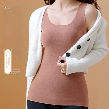 Vestă termică pentru bază, căptușită cu fleece, culoare solidă, poliester, guler în formă de U, stil pulover, țesătură groasă 251–300 g/m²