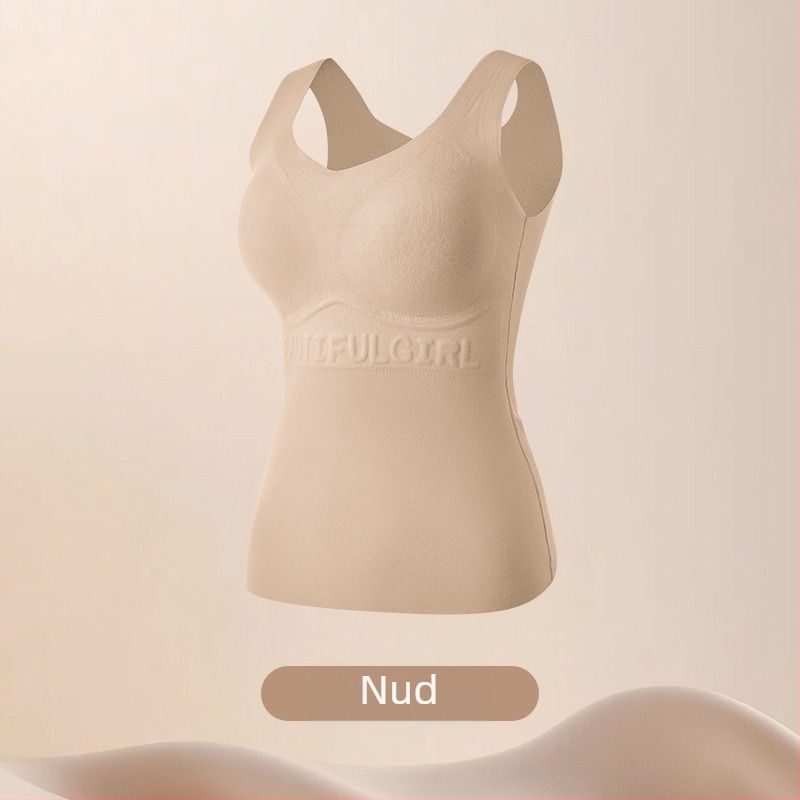 Vestă termică pentru femei, cu cupe fixate și design fără cusături; model cu litere/text; material: fibre poliesterice; funcții: modelare a corpului, căldură, protecția abdomenului