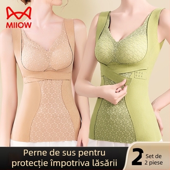Vesta termică pentru femei din nylon, dublu strat, căptușită cu fleece, cu pernă încorporată pentru bust, modelează corpul