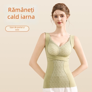 Vesta termică pentru femei din nylon, dublu strat, căptușită cu fleece, cu pernă încorporată pentru bust, modelează corpul