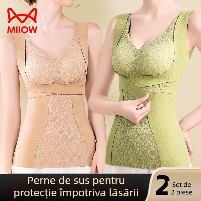 Vesta termică pentru femei din nylon, dublu strat, căptușită cu fleece, cu pernă încorporată pentru bust, modelează corpul