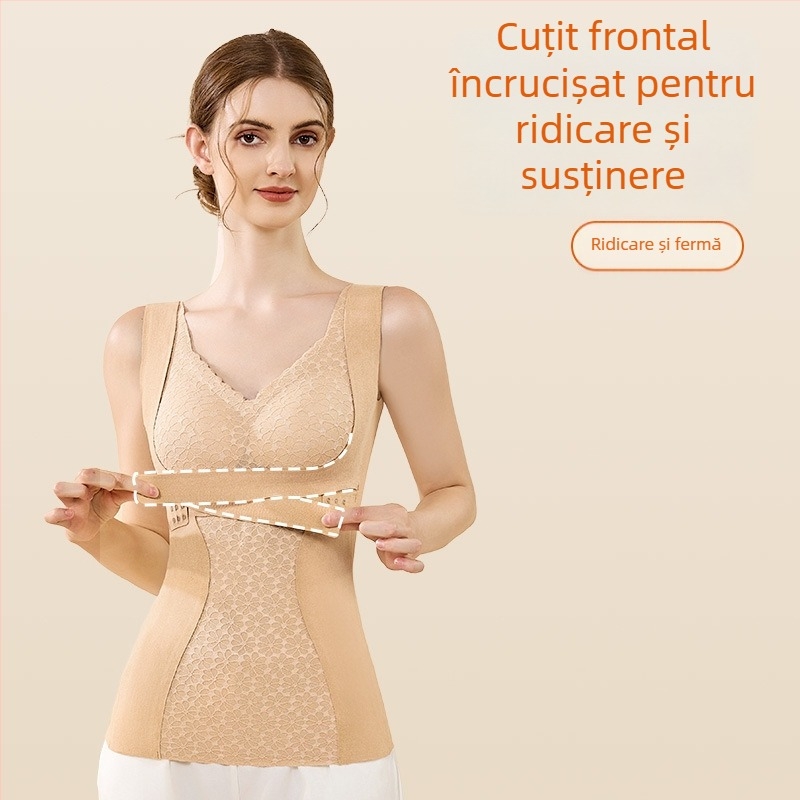 Vesta termică pentru femei din nylon, dublu strat, căptușită cu fleece, cu pernă încorporată pentru bust, modelează corpul