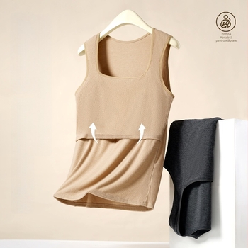 Top de maternitate tip camisolă, cu guler pătrat, fără mâneci, din amestec de viscose, lungime 50-65 cm