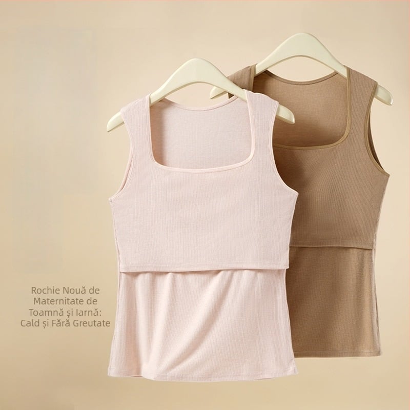 Top de maternitate tip camisolă, cu guler pătrat, fără mâneci, din amestec de viscose, lungime 50-65 cm