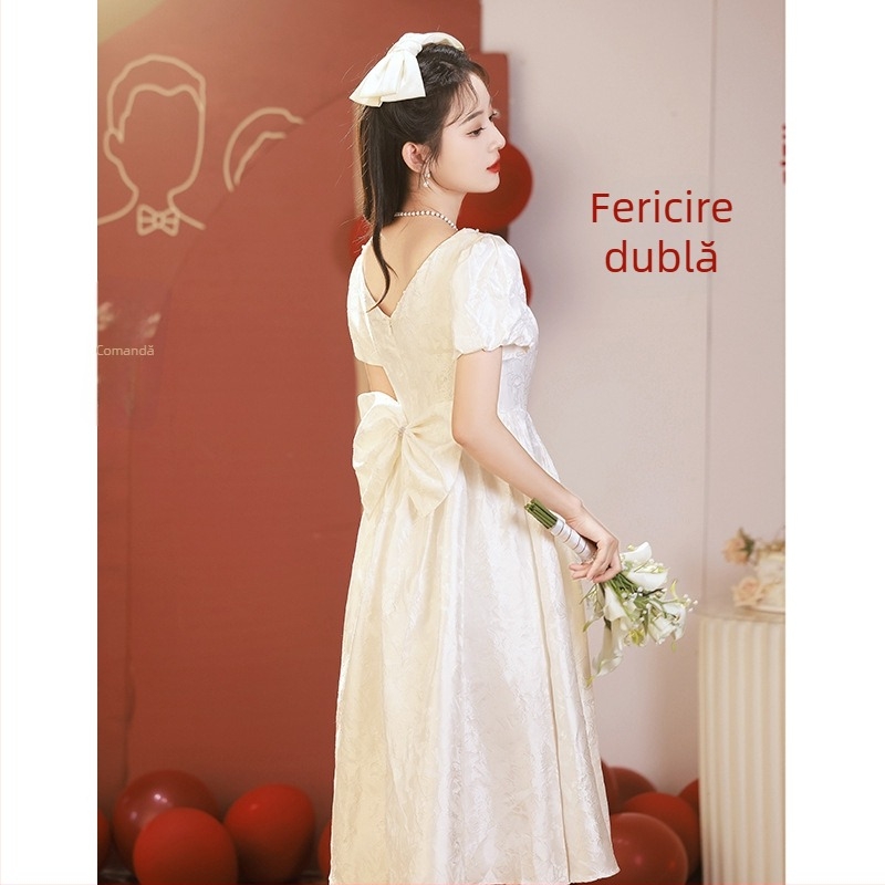 Rochie de mireasă pentru gravide, croială A-line, fustă lungă, talie medie, mâneci prințesă, material poliester-spandex
