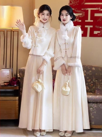 Rochie de domnișoară de onoare – Stil Chinezesc Nou, mâneci lungi, siluetă în formă A, guler pătrat, lungime 135 cm, poliester elastan (>95% poliester)