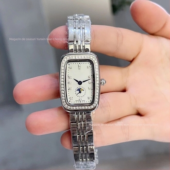 Langjia ceas de femei cu fază a lunii, cu diamante, mișcare quartz Swiss ETA, cristal de safir, rezistență la apă 50 m